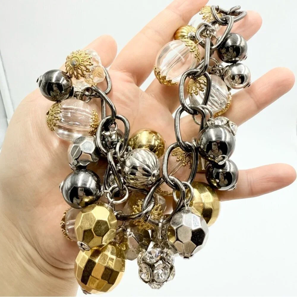 Joan Rivers Bauble Beads Grey Gold Crystal Couture Chunky Choker Necklace